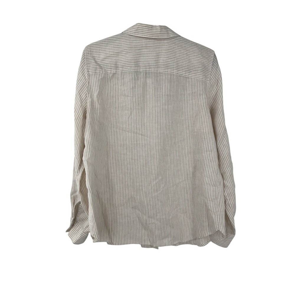 Chico’s no iron 100% linen roll tab button up top shirt size 0.5 S 6 tan striped - Picture 3 of 7